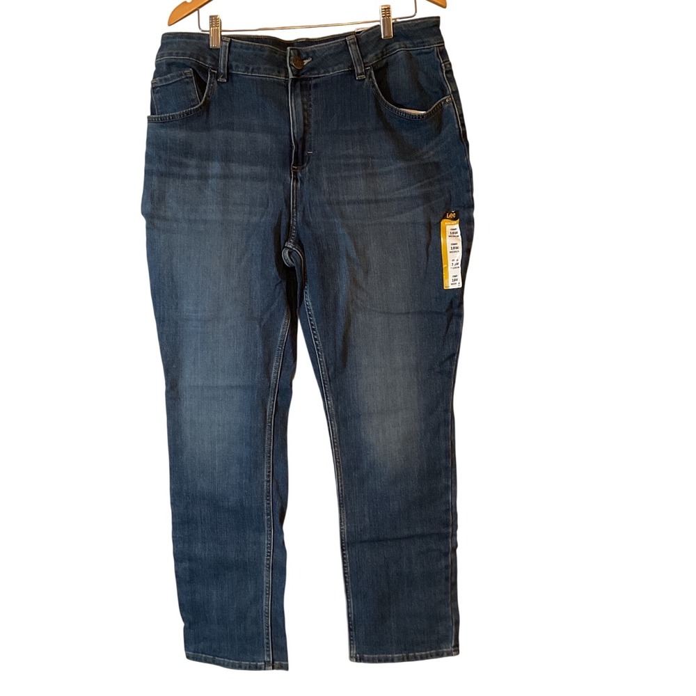 Lee Plus Womens 18W Medium Straight Leg High Rise Jeans Blue Denim Regular Fit